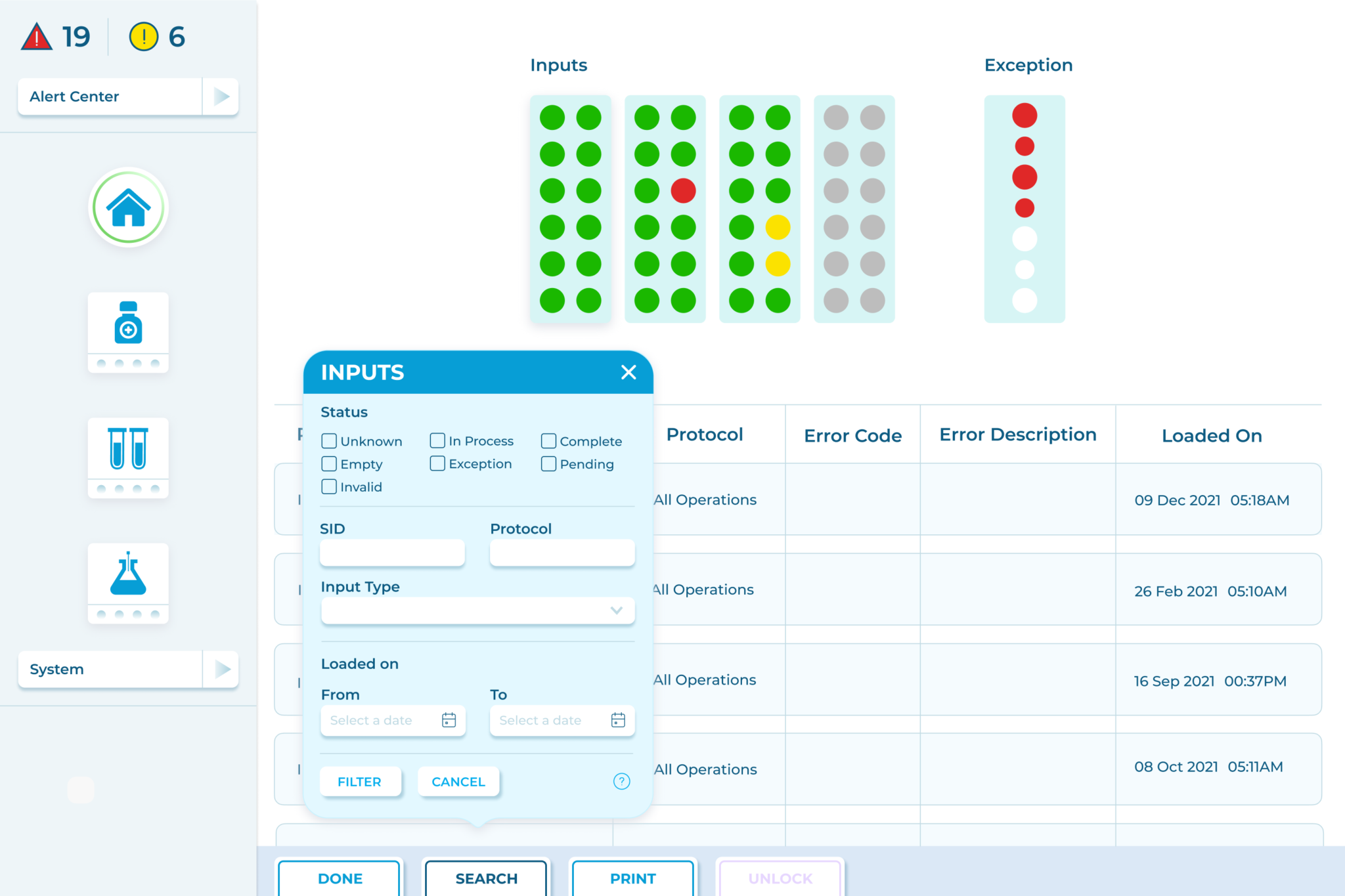 Status management display in lab automation software